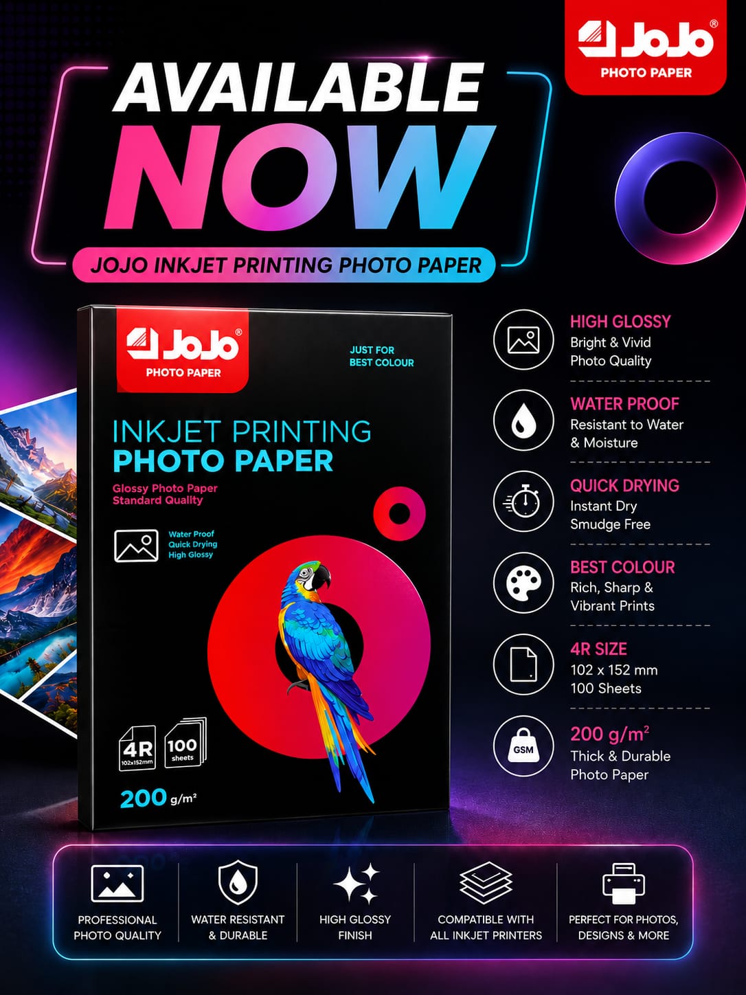 200g one side glossy 10X15 CM 100sheets with colour box