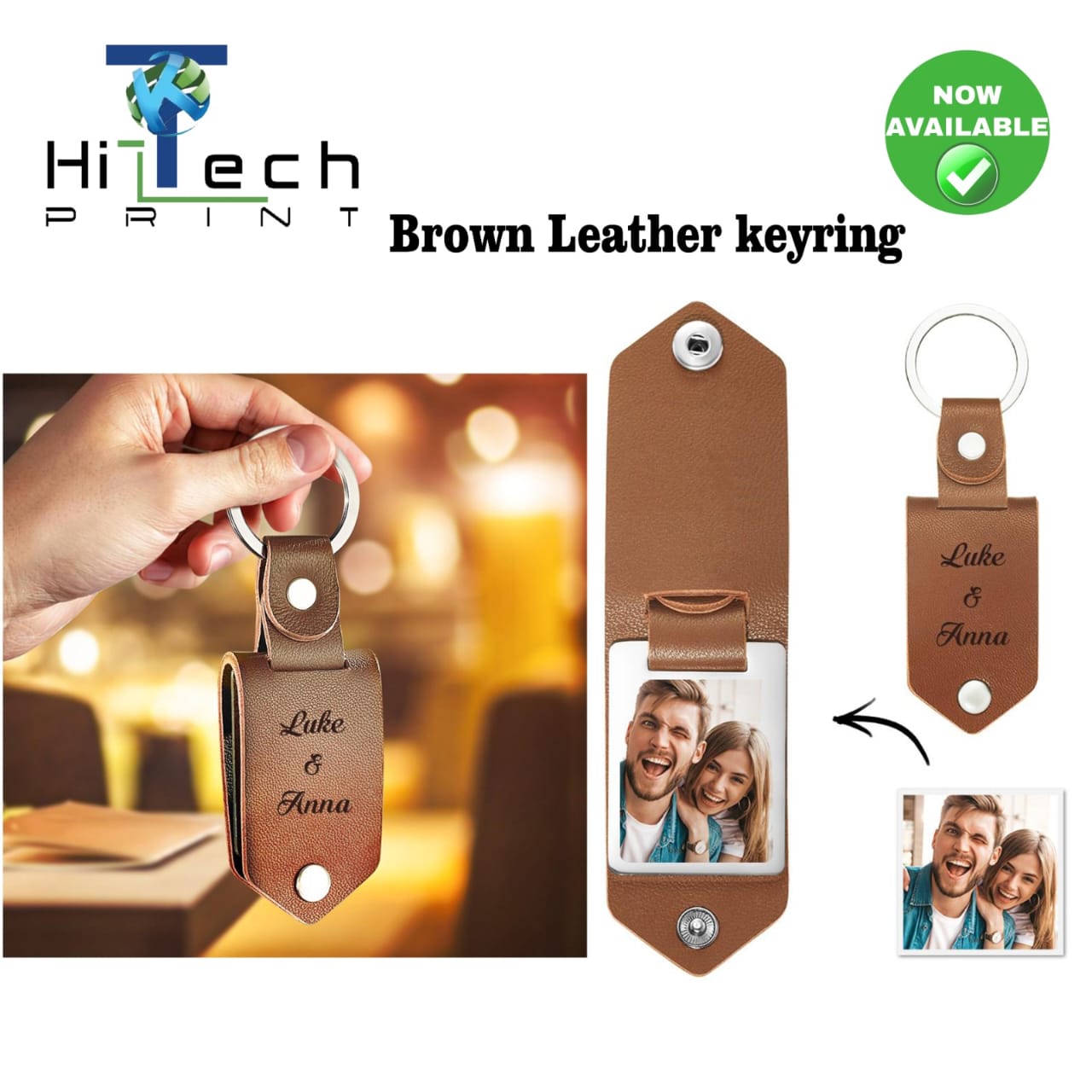 Leather key chain with deduction brown